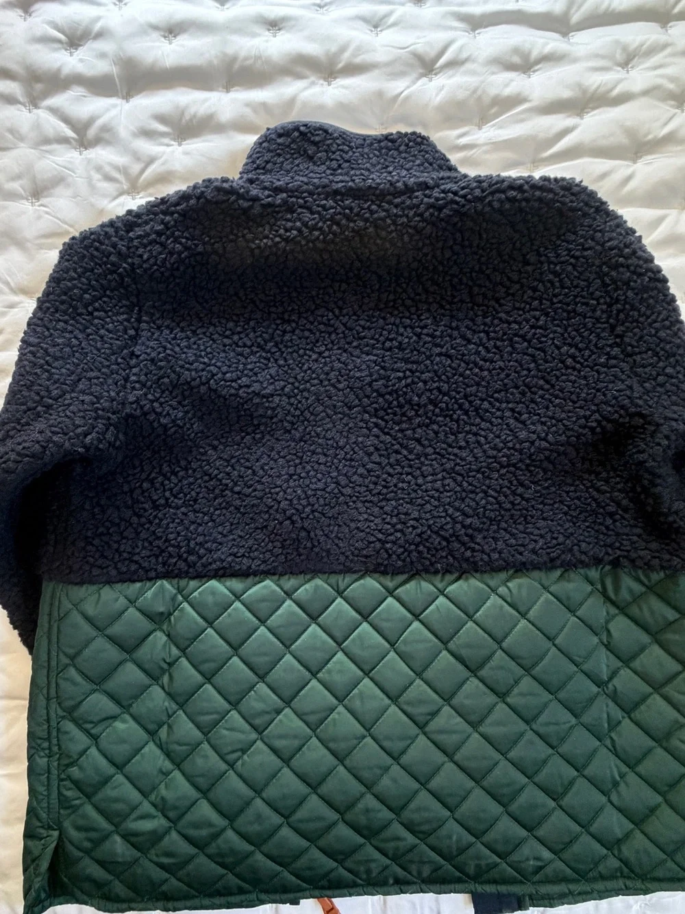 NWT Tory Burch Sherpa Fleece Quilted Jacket - Navy and Forest Green
